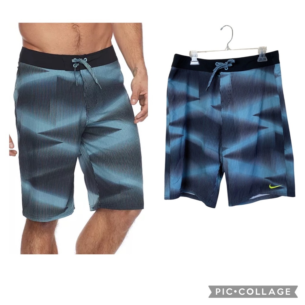 Nike Vapor Blue & Gray Unlined Stretch Board Swim Trunks Size 34”